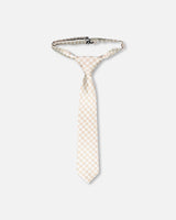 Neck Tie White And Sand Check-0