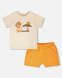 Organic Cotton T-Shirt And Short Set Beige And Orange-0