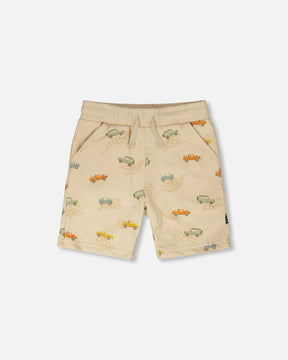 French Terry Shorts Beige Jeep Print-0