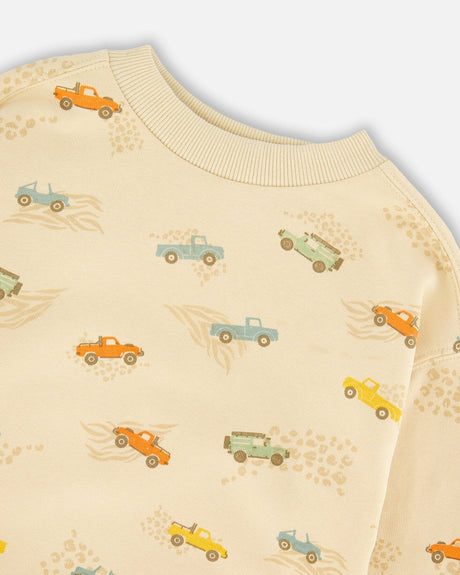 French Terry Sweatshirt Beige Jeep Print-4