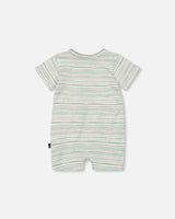 Organic Cotton Romper White Printed Mint Green Lines-1