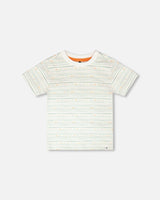 Organic Cotton T-Shirt White Printed Mint Green Lines-0
