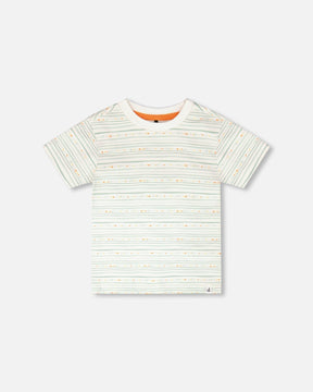 Organic Cotton T-Shirt White Printed Mint Green Lines-0