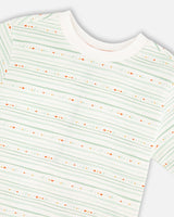 Organic Cotton T-Shirt White Printed Mint Green Lines-3
