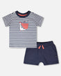 Organic Cotton T-Shirt And Short Set Blue Stripes And Blue-0
