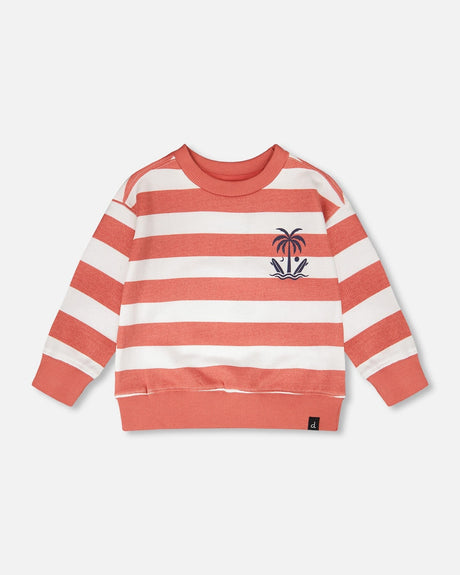 French Terry Sweatshirt Brick And White Stripes-0