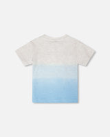 Organic Cotton Short Sleeve T-Shirt Grey Mix To Blue Gradient-2