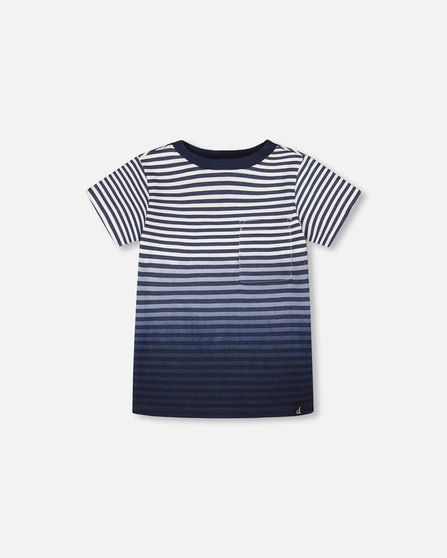 Organic Cotton Short Sleeve T-Shirt Blue Gradient Stripes-0