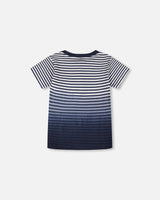 Organic Cotton Short Sleeve T-Shirt Blue Gradient Stripes-4