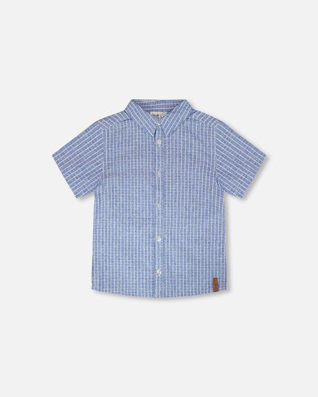 Printed Chambray Short-Sleeve Shirt Blue Denim Stripes-0