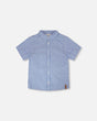 Printed Chambray Short-Sleeve Shirt Blue Denim Stripes-0