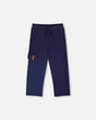 French Terry Sweatpants With Cargo Pocket Dark Blue-0