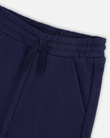 French Terry Sweatpants With Cargo Pocket Dark Blue-2