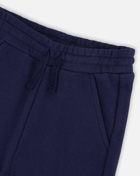 French Terry Sweatpants With Cargo Pocket Dark Blue-2