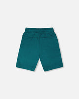 French Terry Shorts With Cross Seams Dark Turquoise-2