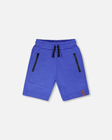 French Terry Shorts With Cross Seams Royal Blue-0