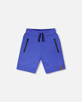 French Terry Shorts With Cross Seams Royal Blue-0