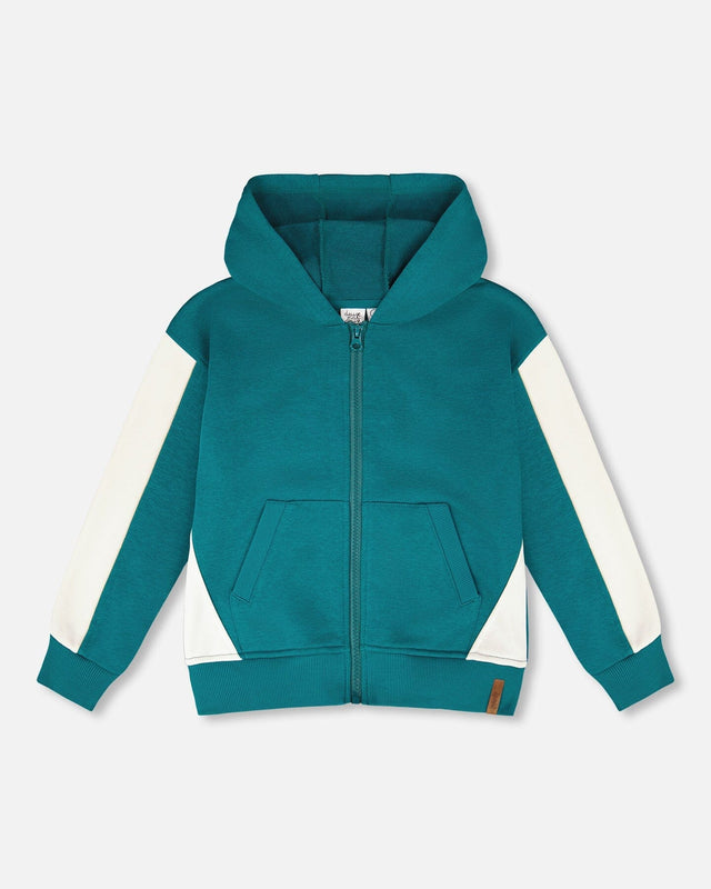 Hooded French Terry Cardigan Dark Turquoise-0