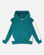 Hooded French Terry Cardigan Dark Turquoise-0