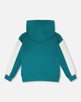 Hooded French Terry Cardigan Dark Turquoise-2
