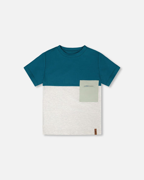 Organic Cotton Colorblock Jersey T-Shirt With Chest Pocket Heather Grey-0