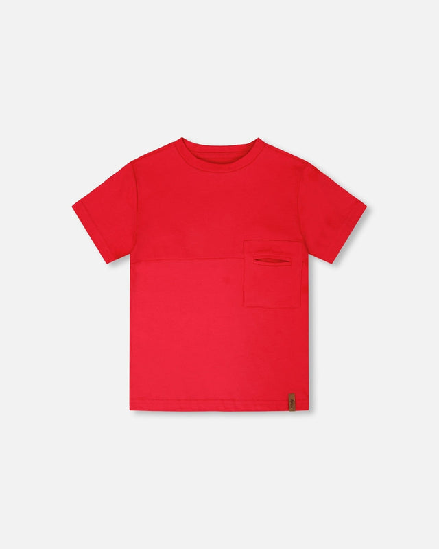 Organic Cotton Colorblock Jersey T-Shirt With Chest Pocket Rouge-0