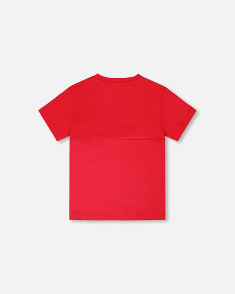 Organic Cotton Colorblock Jersey T-Shirt With Chest Pocket Rouge-2