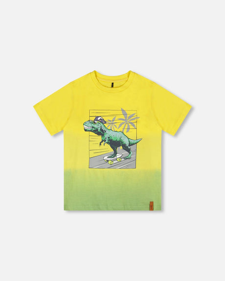 Organic Cotton Jersey T-Shirt With Print Yellow-0