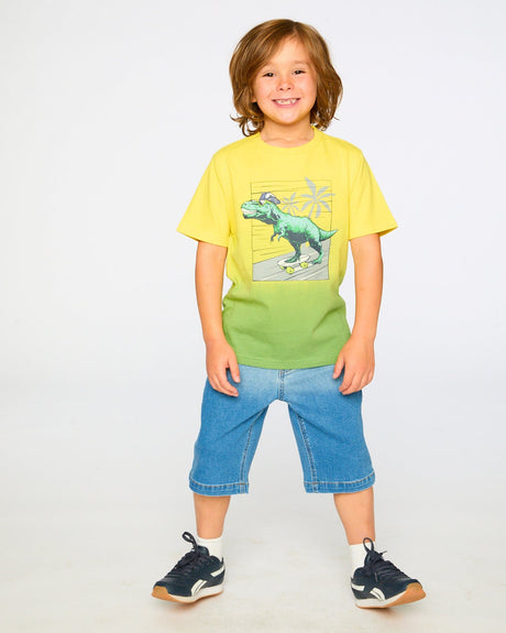 Organic Cotton Jersey T-Shirt With Print Yellow-1