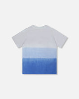 Organic Cotton Jersey T-Shirt With Print Gradient Pale Blue-2