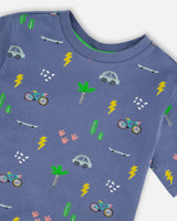 Organic Cotton Jersey T-Shirt Blue Bicycle Print-3