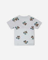 Organic Cotton Jersey T-Shirt Blue Pug Print-2