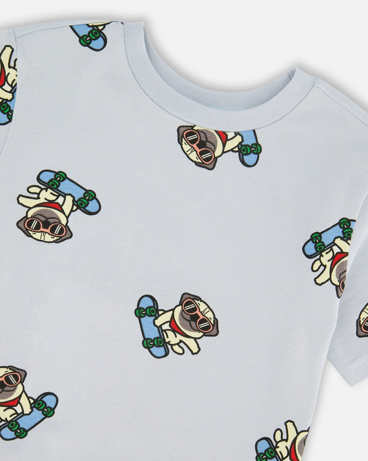 Organic Cotton Jersey T-Shirt Blue Pug Print-3