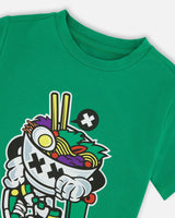 Deux par Deux Organic Cotton Jersey T-Shirt With Print Green