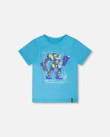 Organic Cotton Jersey T-Shirt With Print Sky Blue-0