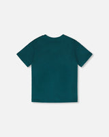 Organic Cotton Jersey T-Shirt With Print Dark Turquoise-3