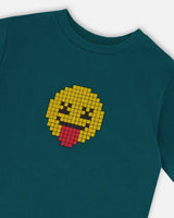 Organic Cotton Jersey T-Shirt With Print Dark Turquoise-4