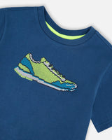 Organic Cotton Jersey T-Shirt With Print Dark Blue-3