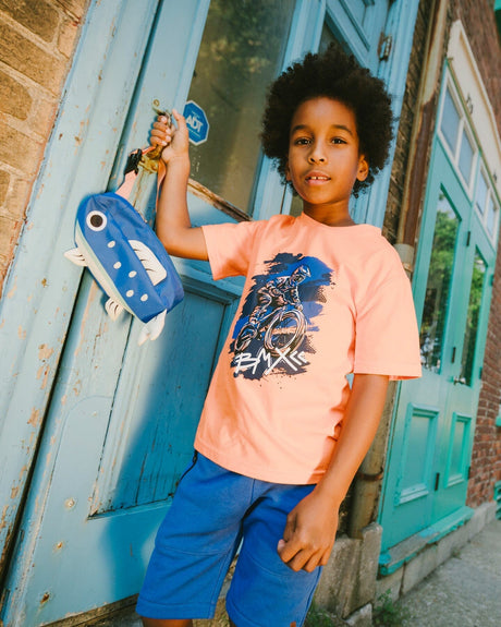 Organic Cotton Jersey T-Shirt With Bmx Print Orange-1