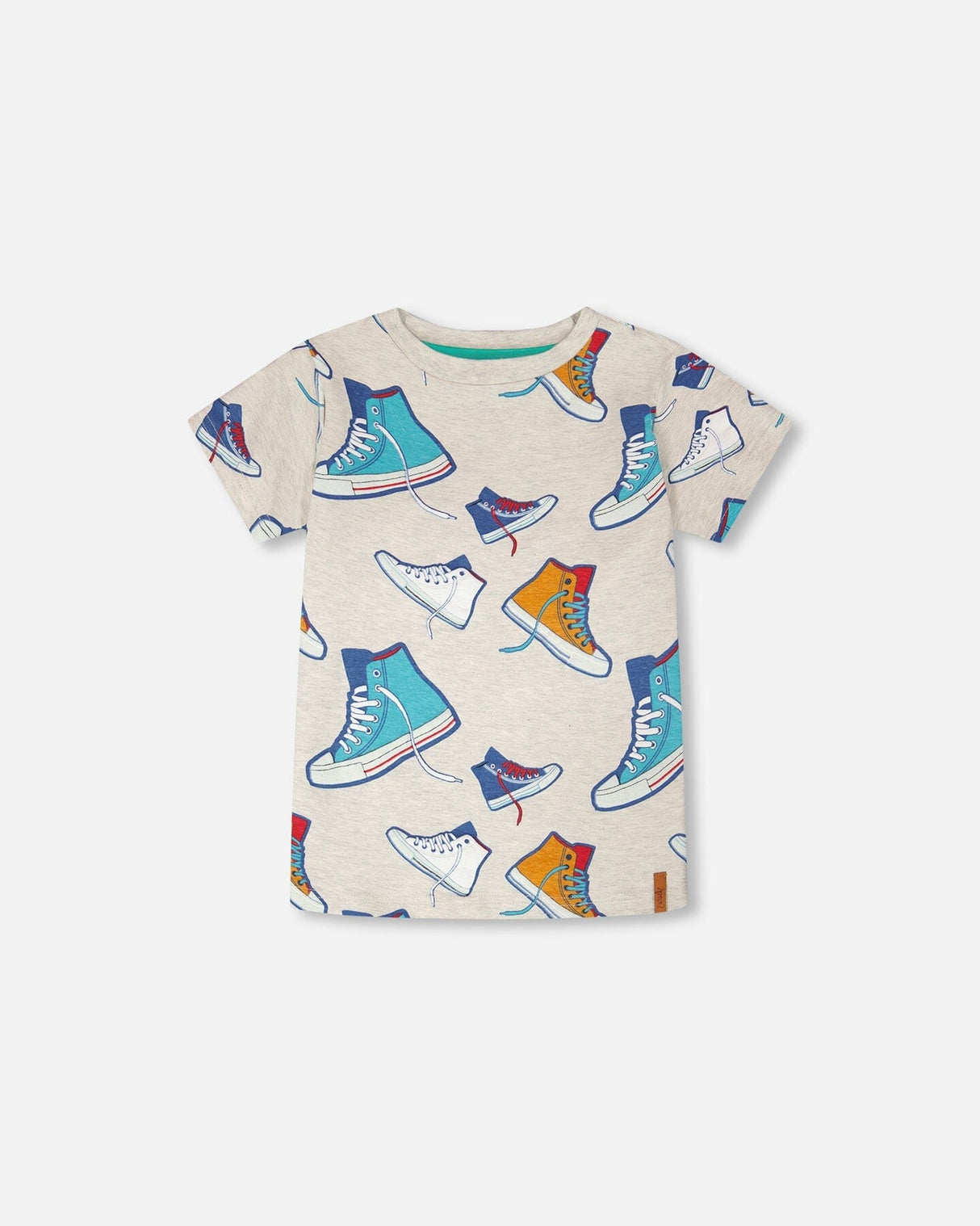 Organic Cotton Jersey T-Shirt Grey Mix Printed Shoes-0