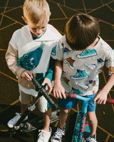 Organic Cotton Jersey T-Shirt Grey Mix Printed Shoes-2