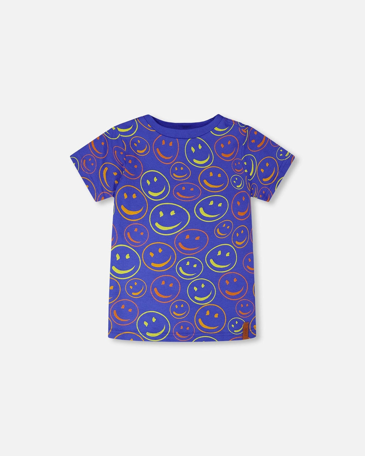 Organic Cotton Jersey T-Shirt Blue Smiley Print-0
