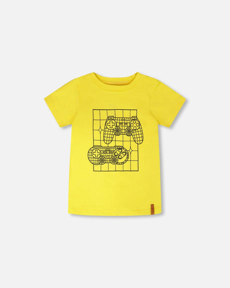 Organic Cotton Jersey T-Shirt With Gamer Print Yellow-0