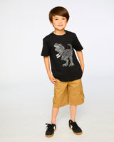 Organic Cotton Jersey T-Shirt With Dino Print Black-1