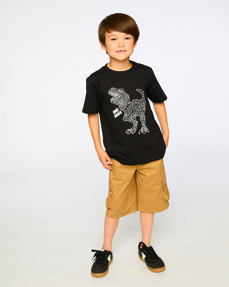 Organic Cotton Jersey T-Shirt With Dino Print Black-1