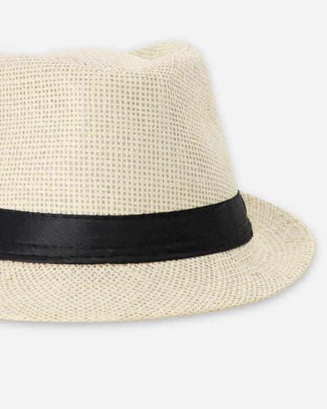 Fedora-Style Straw Hat Beige-3