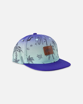 Deux par Deux boys' blue beach print flat-brim cap, front view