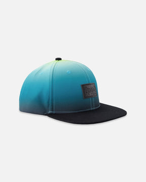 Deux par Deux boys' flat-brim cap in lime to black gradient, front view