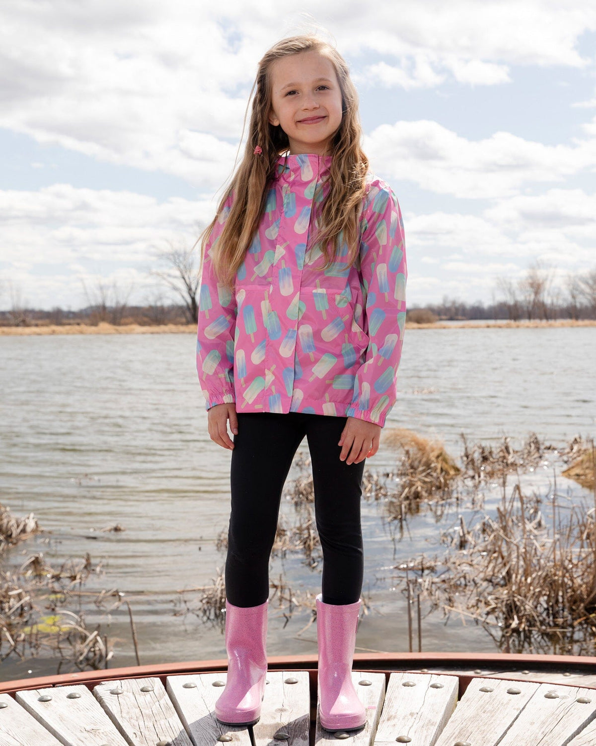 Deux par Deux Packable Windbreaker In Polyester Pink Lollipop Print