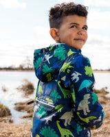 Packable Windbreaker In Polyester Blue Dinosaur Print-1